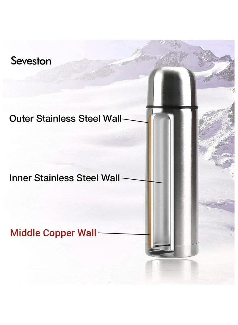 قارورة ماء، قارورة معزولة بجدار مزدوج سعة 0.5 لتر، زجاجة مياه ساخنة وباردة مقاومة للتسرب لمدة 24 ساعة، داخلية وخارجية متينة من الفولاذ المقاوم للصدأ، فضي - Image 5