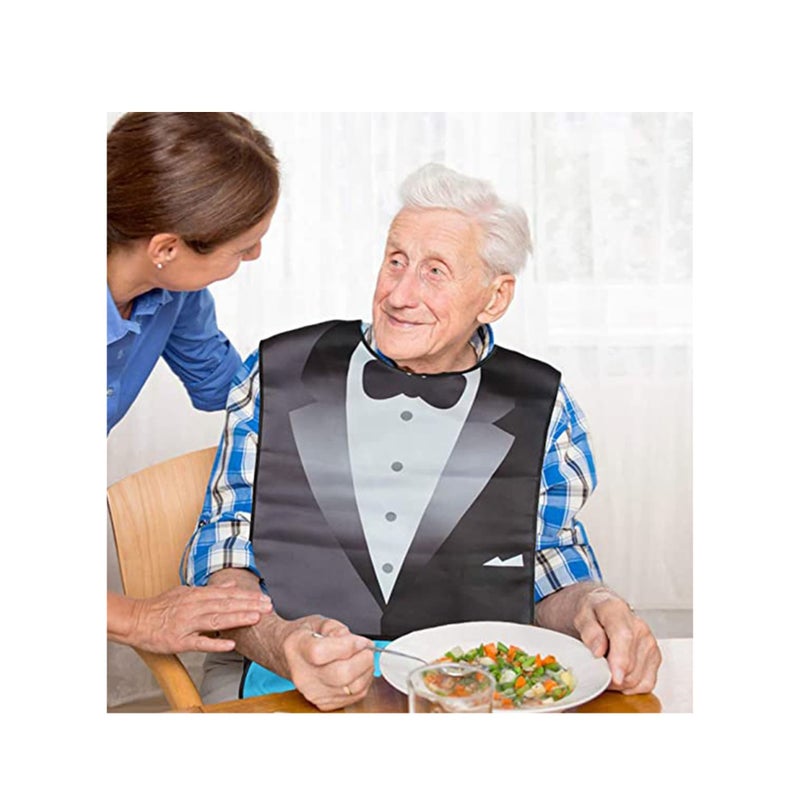 SOLARAE Adult Bibs, Waterproof Bandana Elderly Bib, Washable And Reusable Adjustable Protector Bibs, Bow Tie Design, Suit Adult Bibs for Men & Women for Eating- 1 Pcs - Image 3