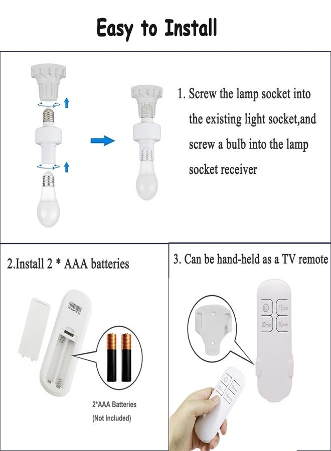 Taigeguang Remote Control Light Socket,Wireless Light Switch Kit with Timer,E26 E27 Bulb Lamp Holder with Remote Control,No Wiring Wall Mounted Controller Switch for Attic,Garage,Stairwell(2 Pack) - Image 4