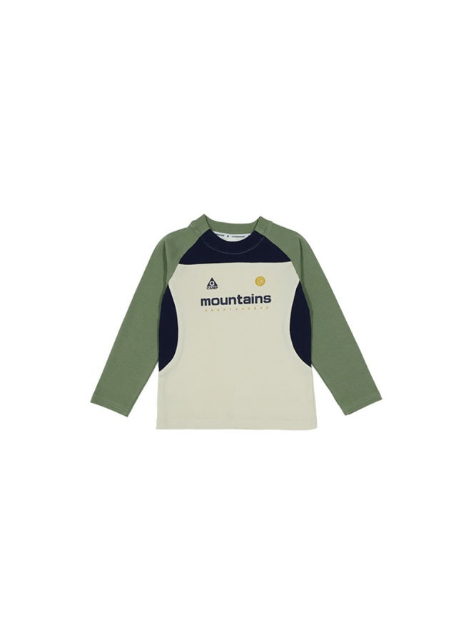 Parent-child Matching Long-sleeve T-shirt For Children,  Spring New Style, Girls' Mountain-style Color-blocking T-shirt, Children's Round-neck Top