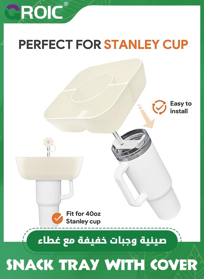 GROIC Snack Tray with Cover, Reusable Snack Bowl for Stanley 40 oz Tumbler with Handle, Cute Silicone Snack Holder, Snack Cup Silicone Snack Ring Snack Platters for Stanley Accessories  - Image 3