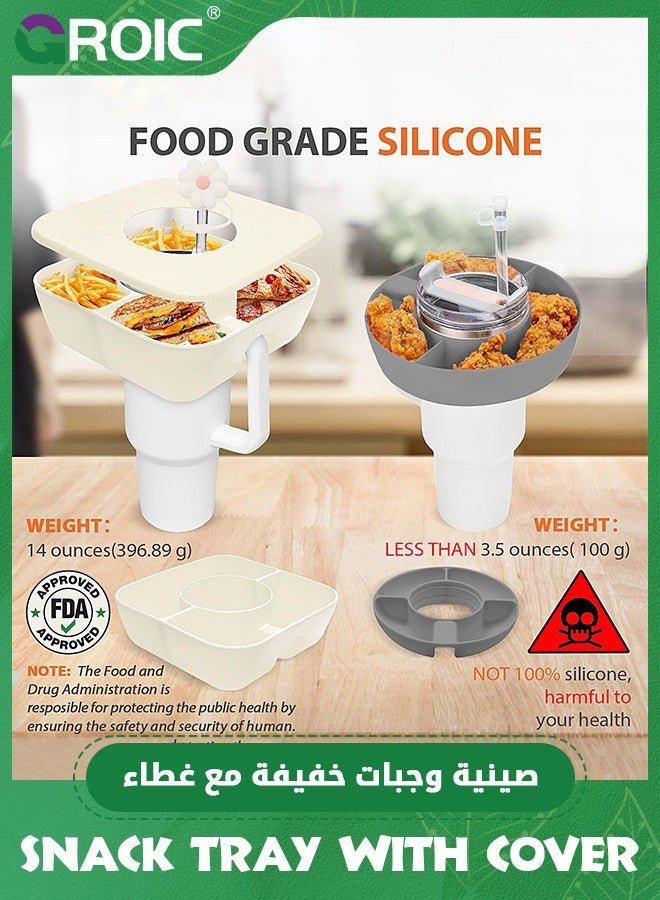 GROIC Snack Tray with Cover, Reusable Snack Bowl for Stanley 40 oz Tumbler with Handle, Cute Silicone Snack Holder, Snack Cup Silicone Snack Ring Snack Platters for Stanley Accessories  - Image 4