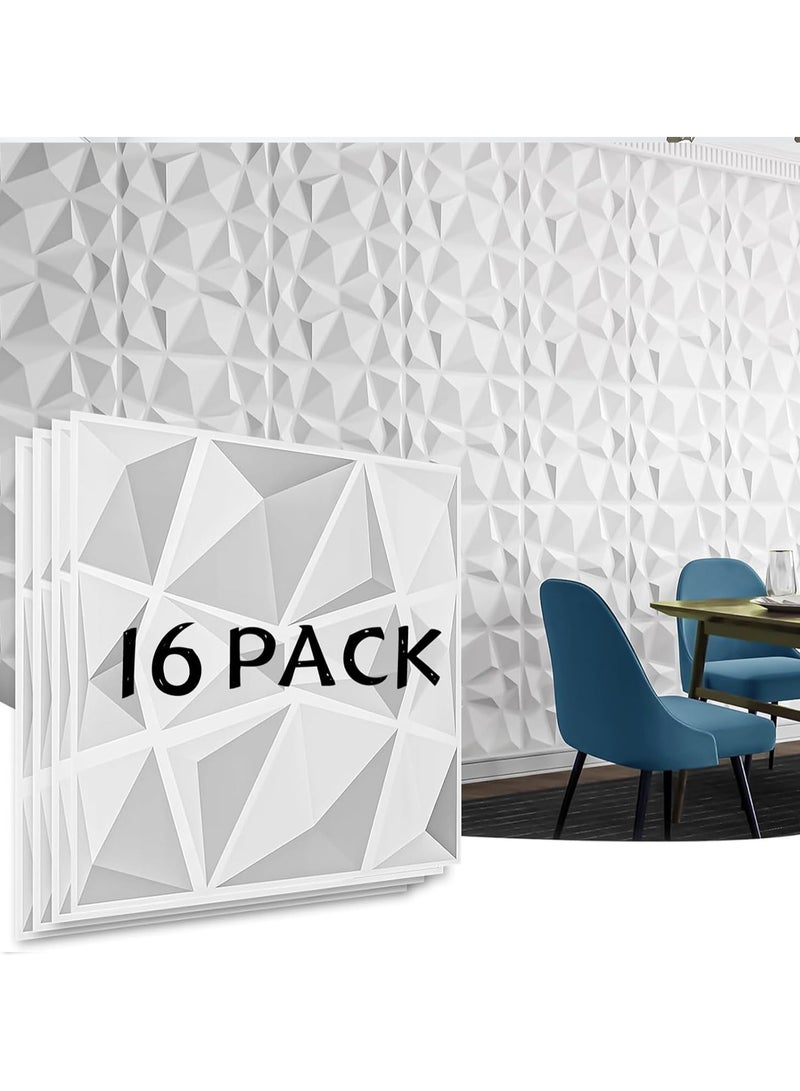 TodyJeyHo 16 Pieces Decorative 3D Wall Panels in Diamond Design, PVC 3D Wall Panel Diamond, 3D Textured Wall Panels, for Interior Wall Decor Matt White (White-30 * 30cm)  - Image 1