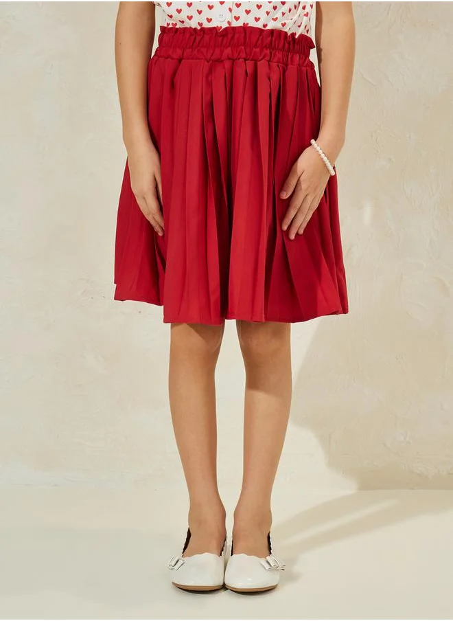 ستايلي Heart Print Top & Pleated Skirt Set
