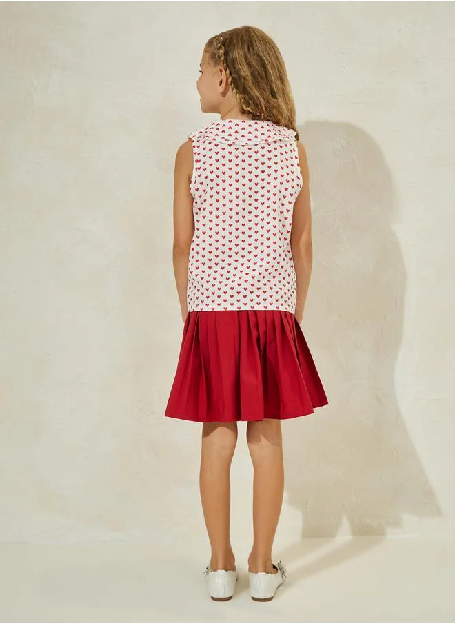 ستايلي Heart Print Top & Pleated Skirt Set