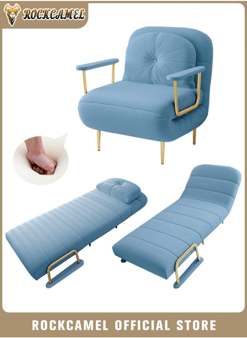 ROCKCAMEL 3-In-1 Armchair Sofa With Angle Adjustment, Convertible Sofa Bed And Leisure Recliner, Skin-Friendly Flannel Fabric, Suitable For Home And Office, Free Cloud Pillow, Can Lie down, Sit Or Sleep, Multifunctional Backrest Sofa Seat 65cm  - Image 1