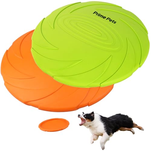 Prime Pets Dog Flying Disc 2 Pack 7 Inch Durable Dog Toys Nature Rubber Floating Flying Saucer for Water Pool Beach Orange and Green - Image 1