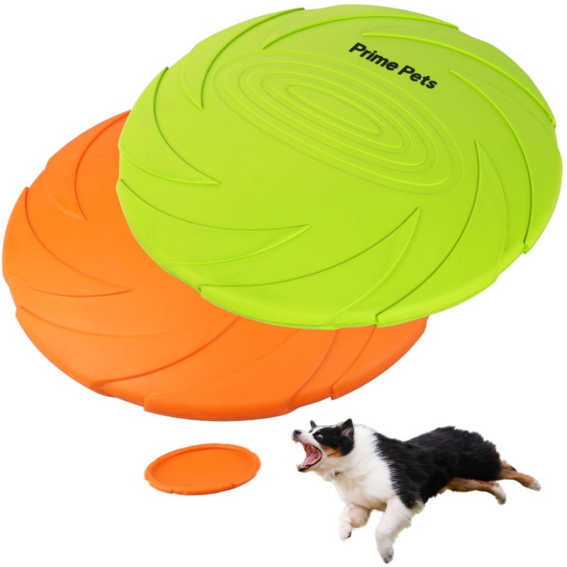 Prime Pets Dog Flying Disc 2 Pack 7 Inch Durable Dog Toys Nature Rubber Floating Flying Saucer for Water Pool Beach Orange and Green - Image 2