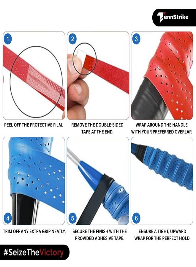 Tennstrike Perforated Anti-Slip Racket Grip Tape - Pack of 5 (Multi-Color) | Overgrip for Tennis, Badminton, Squash & Pickleball | Sweat-Absorbent Foam Cushion Grip - Image 4