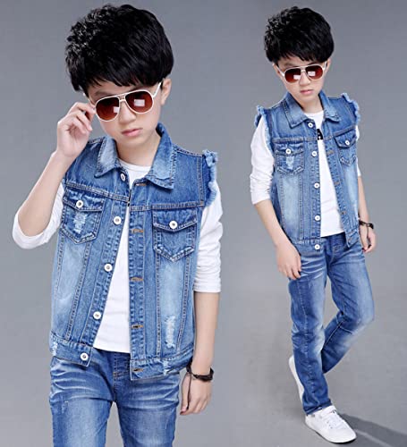 NABER Kids Boys' Fashion Sleeveless Outerwear Denim Jacket Vest Age 4-14 Years(Blue1,5-6 Years) - Image 3