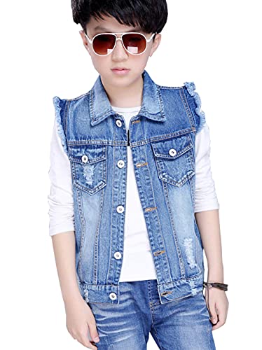 NABER Kids Boys' Fashion Sleeveless Outerwear Denim Jacket Vest Age 4-14 Years(Blue1,5-6 Years) - Image 1