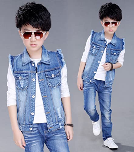 NABER Kids Boys' Fashion Sleeveless Outerwear Denim Jacket Vest Age 4-14 Years(Blue1,5-6 Years) - Image 2