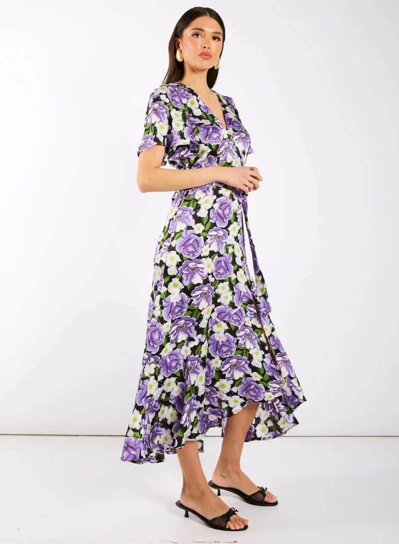 Needs No Label  Purple Floral Wrap Midi Dress for Women | Best Price UAE