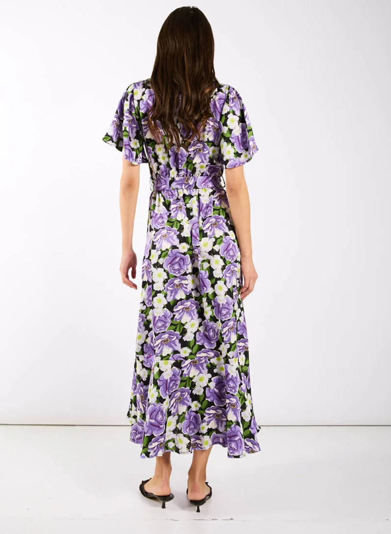 Needs No Label  Purple Floral Wrap Midi Dress for Women | Best Price UAE