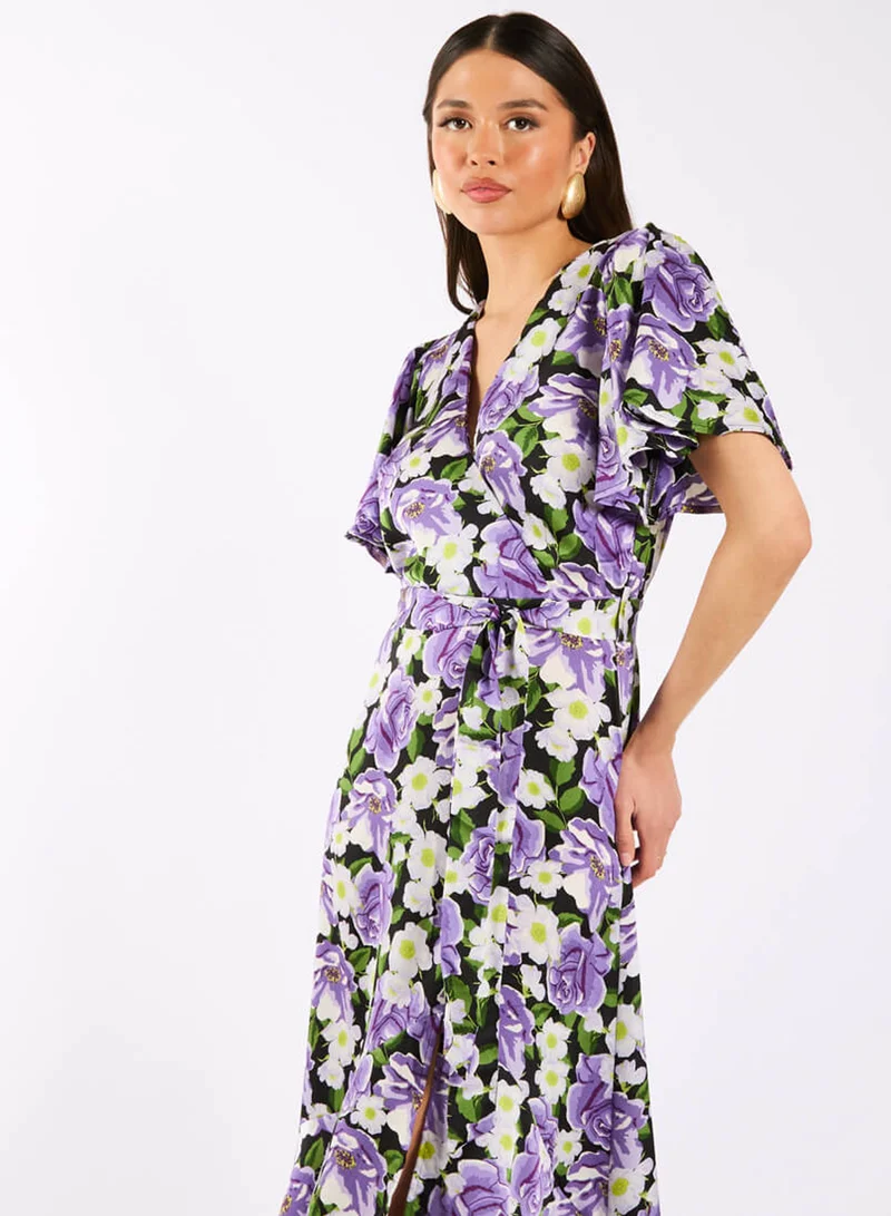 Needs No Label  Purple Floral Wrap Midi Dress for Women | Best Price UAE