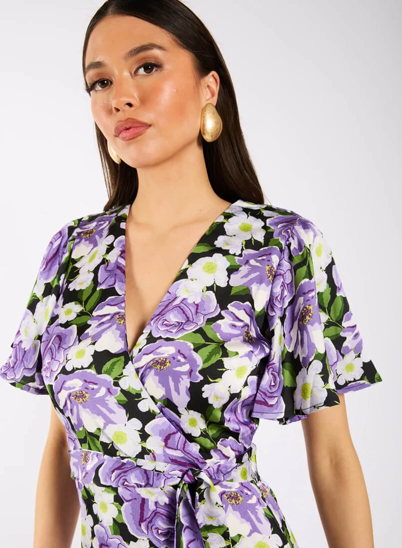 Needs No Label  Purple Floral Wrap Midi Dress for Women | Best Price UAE