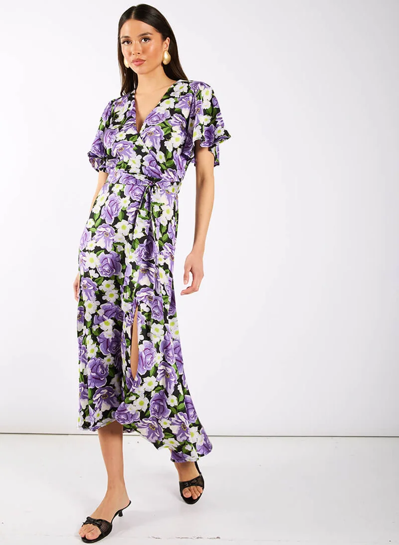 Needs No Label  Purple Floral Wrap Midi Dress for Women | Best Price UAE