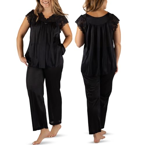 Shadowline Women's Plus-Size Silhouette Short Cap Sleeve Pajama Set, Black, 2X - Image 4