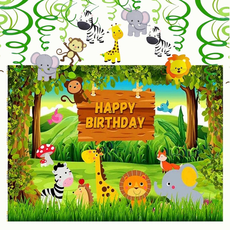 FI - FLICK IN 13pcs Jungle Theme Birthday Decoration Backdrop Animal Theme Decorations for Kids (Multicolour, Pack of 13) - Image 1