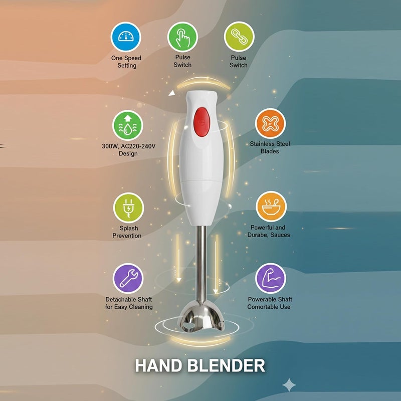 Electric Hand Blender (Hand Blender)1200W with Detachable Stainless Steel Shaft and Blade, Puree and Mixing for Soup, Juice, Milkshake, Food, Touch Operation with Pulse, Easy to Clean, - Image 2