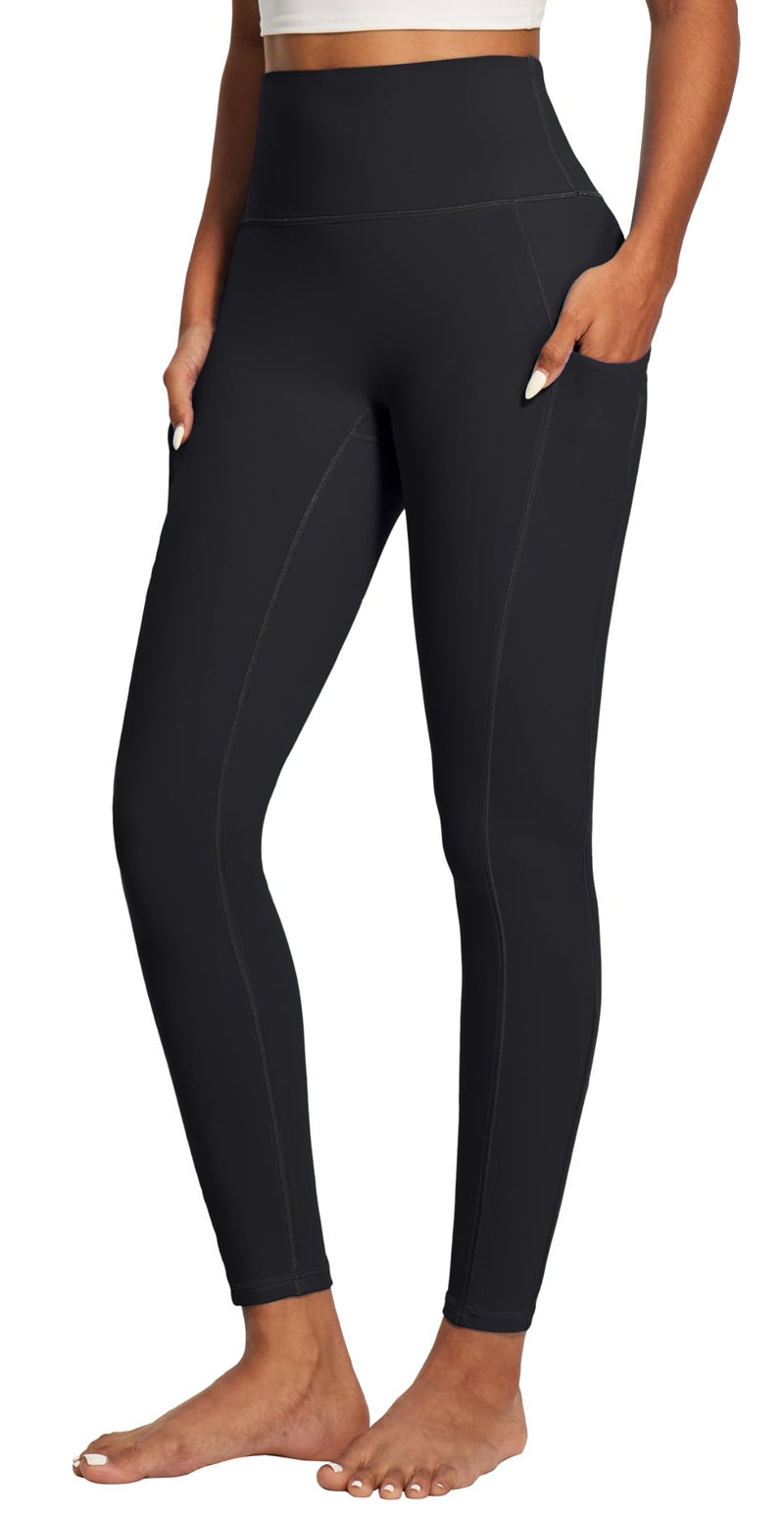 IUGA Compression Leggings for Women Tummy Control No Front Seam Leggings with Pockets High Waisted Workout Yoga Pants Black - Image 1
