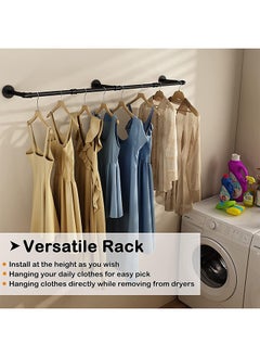 Hihonor Wall Mounted Clothes Hanger,Industrial Tube Hanger,Removable and Adjustable,Heavy Duty Iron Clothes Hanger for Hanging Scarves/Gowns/Coats(Black)  - Image 2