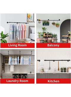 Hihonor Wall Mounted Clothes Hanger,Industrial Tube Hanger,Removable and Adjustable,Heavy Duty Iron Clothes Hanger for Hanging Scarves/Gowns/Coats(Black)  - Image 4