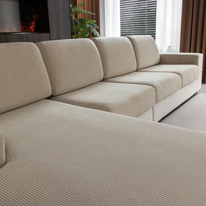 OHSIO Sectional Couch Covers, Wear Resistant Stretch Sofa Covers Washable Soft Couch Cushion Covers Anti Slip Furniture Protector Sofa Slipcovers for Pets (1 Piece Back Couch Cover, Light Brown) - Image 1