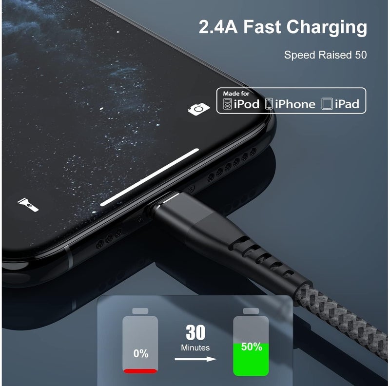 iPhone Charger Lightning Cable, Nylon Braided 1M , Fast Charging Cable High Speed Data Sync Transfer Cord Compatible with iPhone 14/13/12/11 Pro Max/XS MAX/XR/XS/X/8/7 and More - Image 3