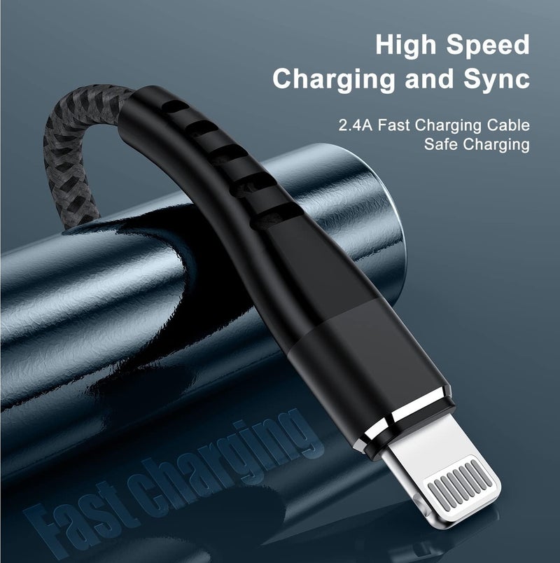 iPhone Charger Lightning Cable, Nylon Braided 1M , Fast Charging Cable High Speed Data Sync Transfer Cord Compatible with iPhone 14/13/12/11 Pro Max/XS MAX/XR/XS/X/8/7 and More - Image 4