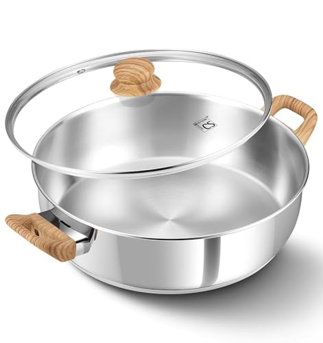 KOCH SYSTEME CS Stainless Steel Saute Pan with Lid, 12 Inch Deep Frying Pan with Double Handles, 5.5 Quart 18/10 Stainless Steel Pan with Cool-Touch Bakelite Handle, Deep Frying Pan, Induction Ready - Image 1