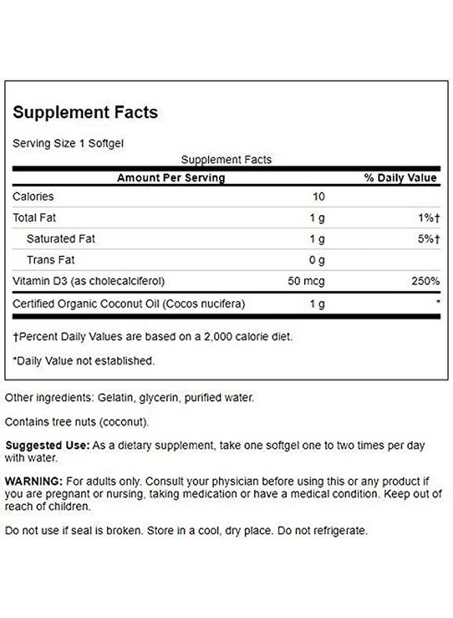Swanson Vitamin D-3 with Coconut Oil 60 Sgels - Image 2