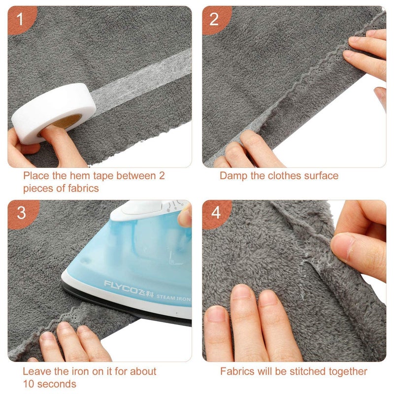 D-Fix شريط حواف مزدوج الجوانب 2 رول شريط لاصق قماش ريفيل شريط حواف ملصق (أبيض) بطانة بكرام بطانة قابلة للذوبان 100 ياردة ملحقات الخياطة لاصق. - Image 2