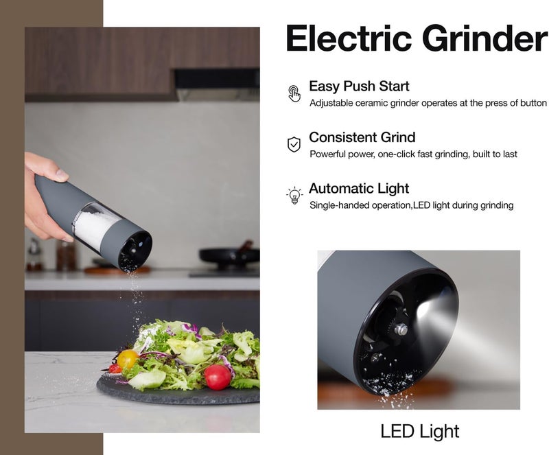 GORMODE Stainless Steel Electric Salt and Pepper Grinder Set (Wedgwood Blue) - 2 Pack Rechargeable Mills with LED Light, 6 Adjustable Grind Modes & Rustproof Design - Premium Kitchen Tool with USB-C Charging - Image 2
