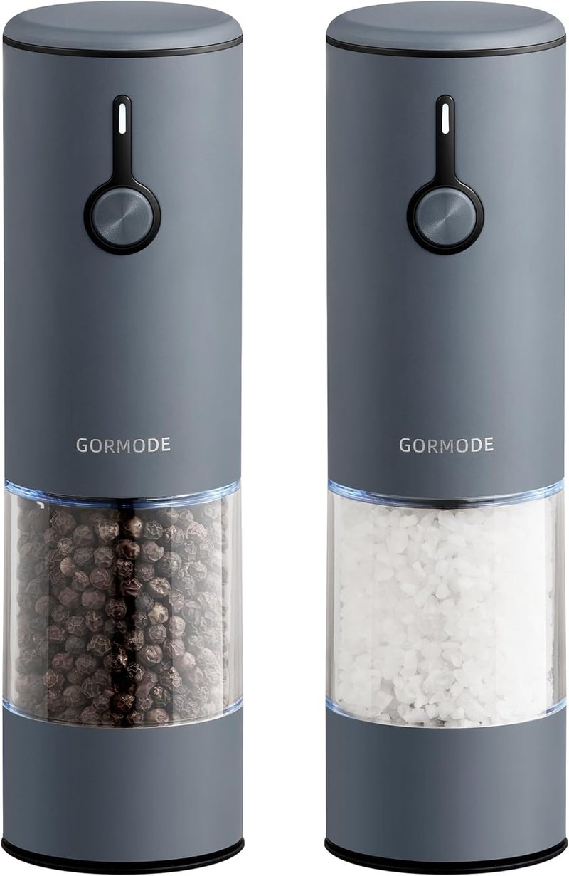 GORMODE Stainless Steel Electric Salt and Pepper Grinder Set (Wedgwood Blue) - 2 Pack Rechargeable Mills with LED Light, 6 Adjustable Grind Modes & Rustproof Design - Premium Kitchen Tool with USB-C Charging - Image 1