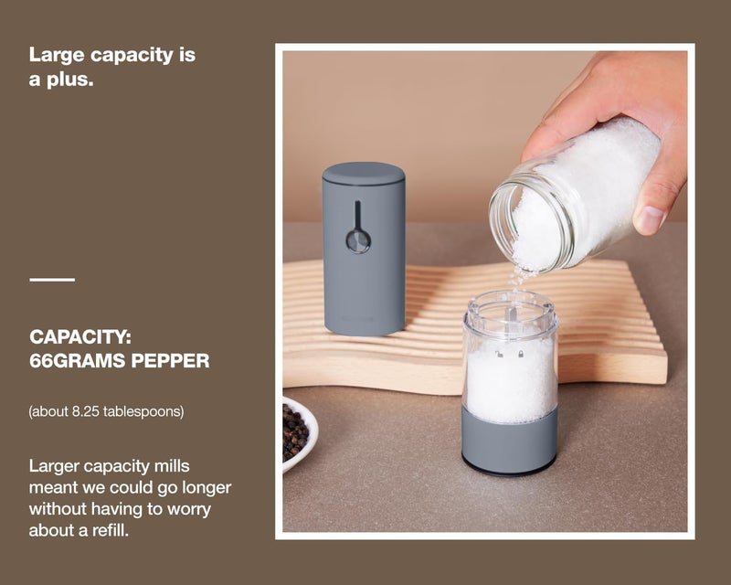 GORMODE Stainless Steel Electric Salt and Pepper Grinder Set (Wedgwood Blue) - 2 Pack Rechargeable Mills with LED Light, 6 Adjustable Grind Modes & Rustproof Design - Premium Kitchen Tool with USB-C Charging - Image 4