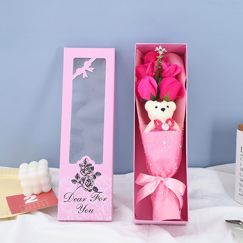 New Year And Valentine'S Day Creative Gifts: 5 Bear-Shaped Rose Soap Bouquets For Male And Female Friends, Wife'S Birthday Gifts - Image 5