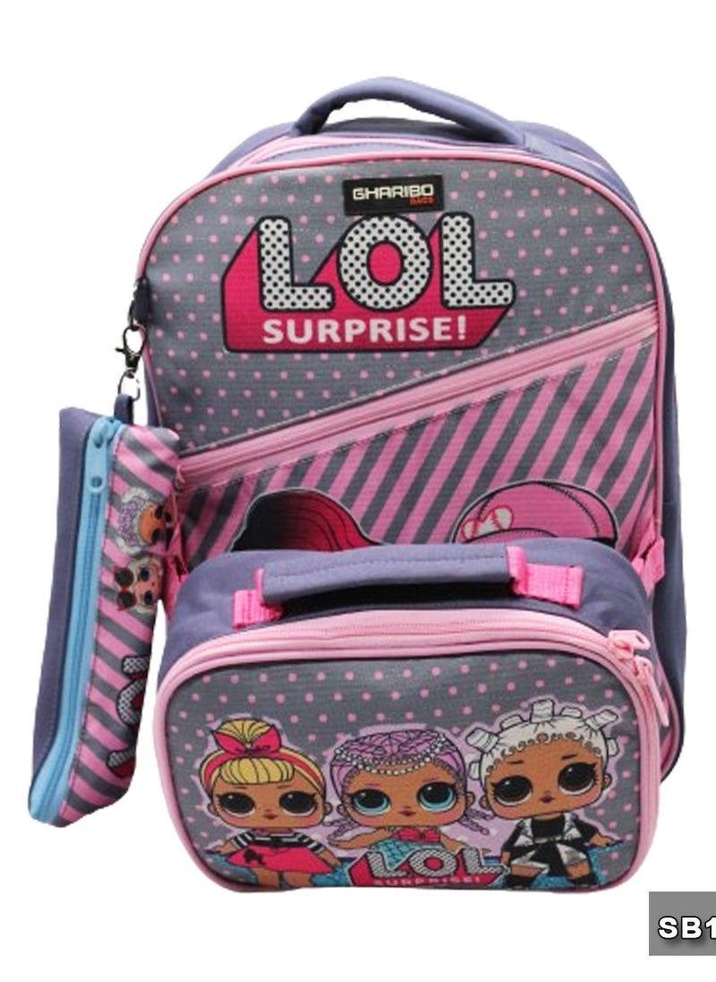 Gharibo Bags School backpack with lunchbag Size 15 LOL surprise  - Image 1