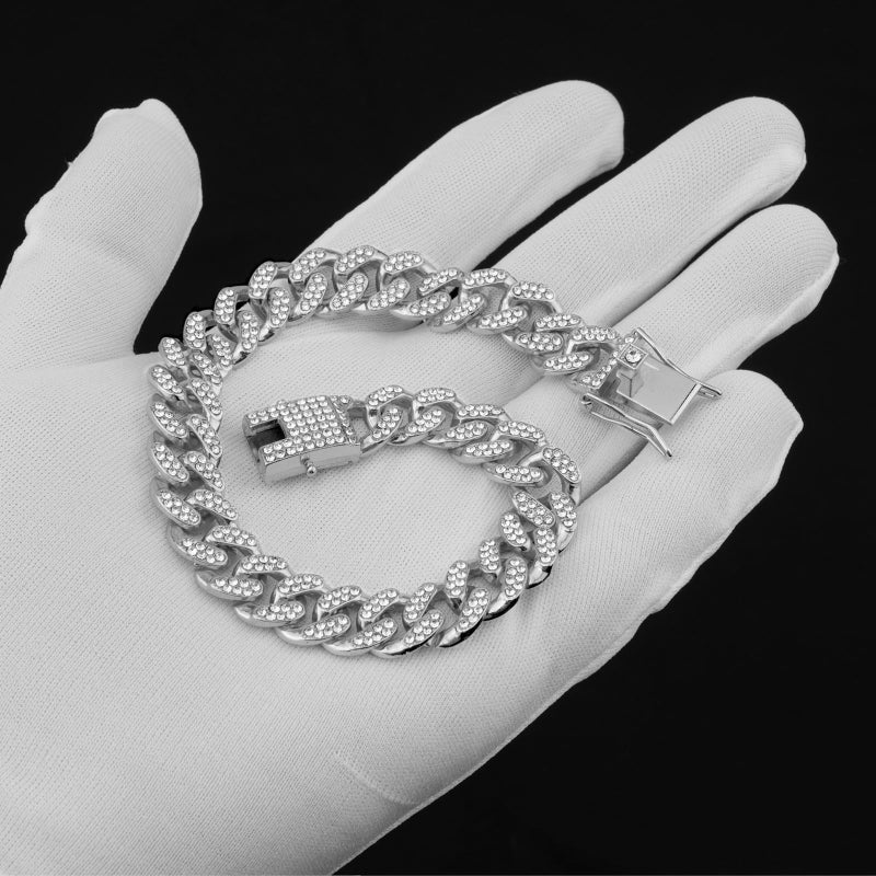 THAMIAO Dog Chain Collar Silver Dog Necklace Diamond Cuban Link Dog Collar 13mm Wide Metal Pet Cat Dog Chain Crystal Collar Jewelry Accessories for Large Medium Small Dogs Cats(Silver,10 Inch) - Image 5