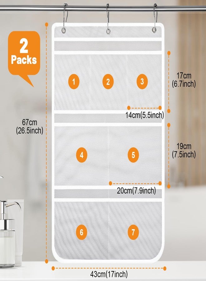 Dntorx 2 Pack Mesh Shower Hanging Caddy, 7 Pockets Hanging Shower Organizer with Metal Loop, Portable Bathroom Shower Bag for Shampoo, Body Wash, Soap, and Cruise Ship Essentials - Image 2