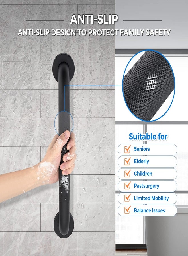 Ravinte Hardware 24-Inch 1.25" Diameter Grab Bars for Bathtubs and Showers, Shower Handle for Elderly, Handicap Grab Bars for Bathroom, Shower Grab Bars for Seniors(Black 2 Pack) - Image 3