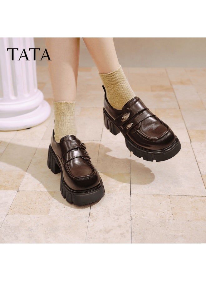 Tata Pianist Black Loafers Women Thick Sole Oxford Shoes Dark Brown Am6 38 - Image 1