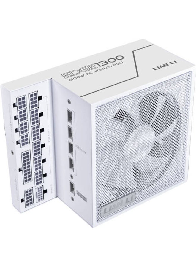 LIAN LI EDGE 1300W L-Shaped Power Supply, 80 PLUS Platinum, ATX 3.0/3.1, PCIe 5.1 Ready, Fully Modular, Built-in 7-Port Internal USB Hub, Fanless Mode, German EPCOS Capacitors, Dual-Chamber PC Case Optimized | White - Image 1
