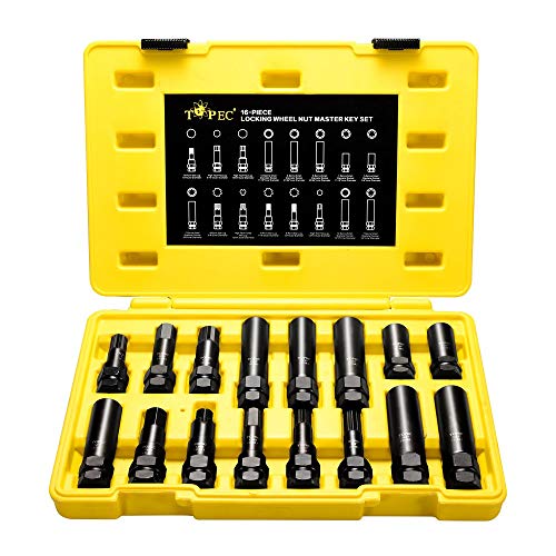 Topec 16 SAE Metric Piece Locking Lug Master Key Set, Wheel Lock Removal Kit for the Purpose of Easily Removing Locking Lug Nuts on Aftermarket Wheels - Image 1