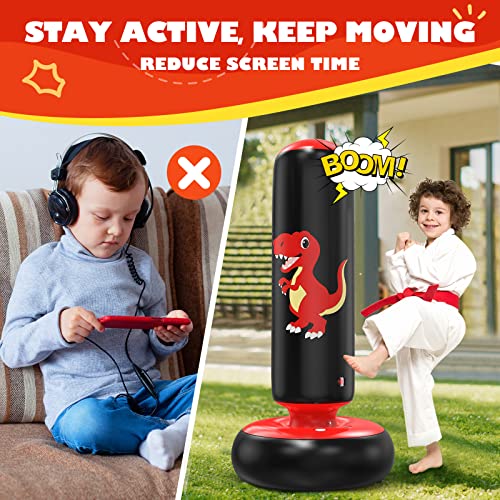 QPAU Inflatable Punching Bag, 48 Inch Stable Inflatable Boxing Bag for 3-6 Kids,Dinosaur Toy & Gifts for Boys and Girls, Kids Boxing Set for Practicing Karate, Taekwondo - Image 3