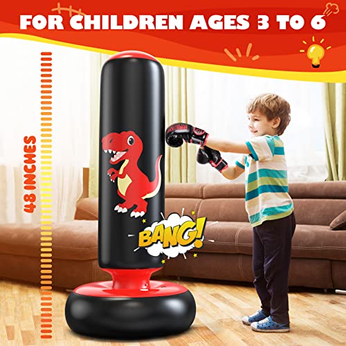 QPAU Inflatable Punching Bag, 48 Inch Stable Inflatable Boxing Bag for 3-6 Kids,Dinosaur Toy & Gifts for Boys and Girls, Kids Boxing Set for Practicing Karate, Taekwondo - Image 4