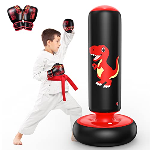 QPAU Inflatable Punching Bag, 48 Inch Stable Inflatable Boxing Bag for 3-6 Kids,Dinosaur Toy & Gifts for Boys and Girls, Kids Boxing Set for Practicing Karate, Taekwondo - Image 1