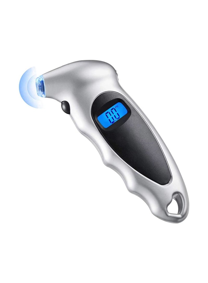 Digital Tire Pressure Gauge with Backlit LCD 150PSI 4 Settings Anti Skid Grip for Easy Use in Cars Trucks Bicycles Silver Color - Image 1