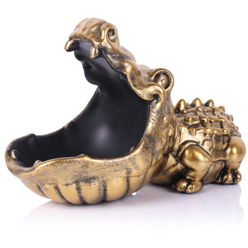 oliruim Alligator Statue Key Bowl, Fun Animal Statue Candy Dish for Entryway Decorative Bowl, Office Candy Dish, Big Mouth Sculpture Home Living Room Trinket Container Storage Box (Gold) - Image 1