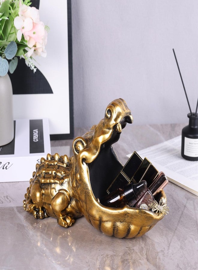 oliruim Alligator Statue Key Bowl, Fun Animal Statue Candy Dish for Entryway Decorative Bowl, Office Candy Dish, Big Mouth Sculpture Home Living Room Trinket Container Storage Box (Gold) - Image 3
